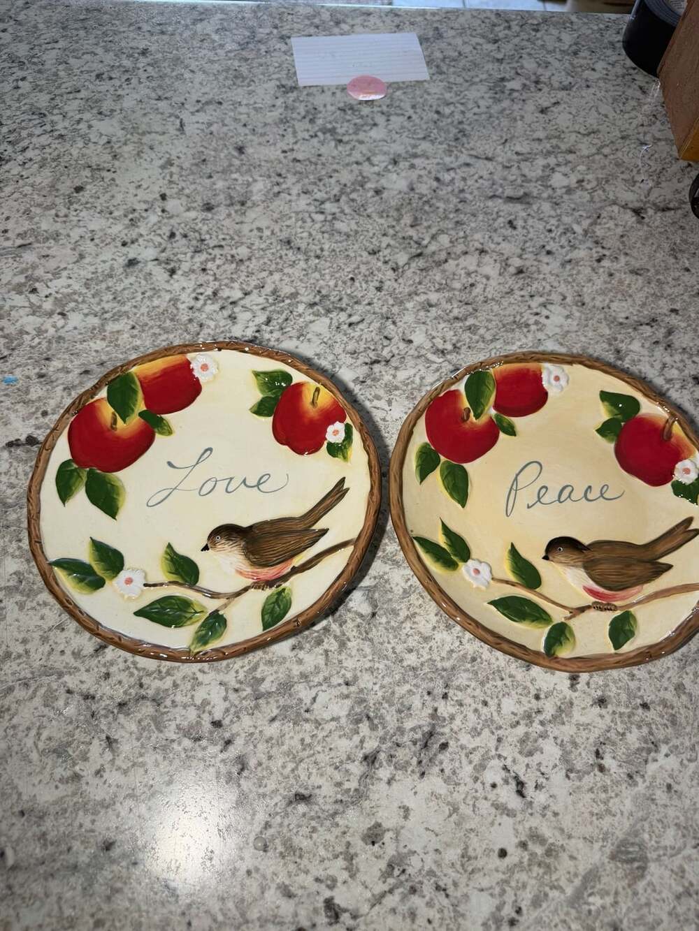 Cracker Barrel Apple Collection Love and Peace Salad Plates Set